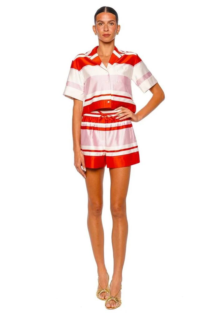 Simkhai Karleigh Satin Drawstring Shorts Tulip Stripe M NWT Elevated Chic